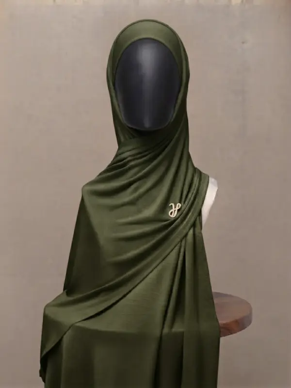 Capulet olive green earthy premium cotton jersey hijab with signature gold charm