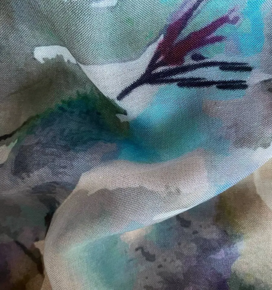 Soft teal slate blue and lavender mineral marble printed modal hijab