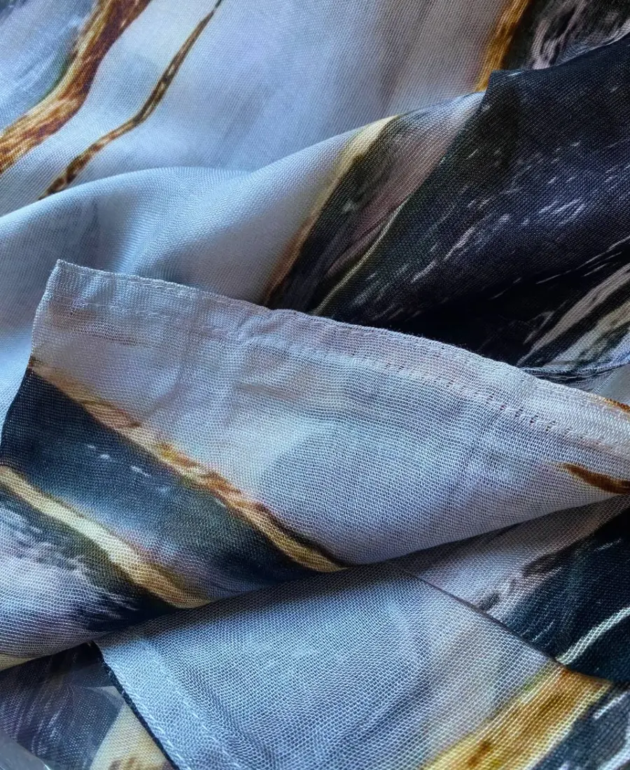 Dark midnight navy and gold brushstroke abstract printed modal hijab