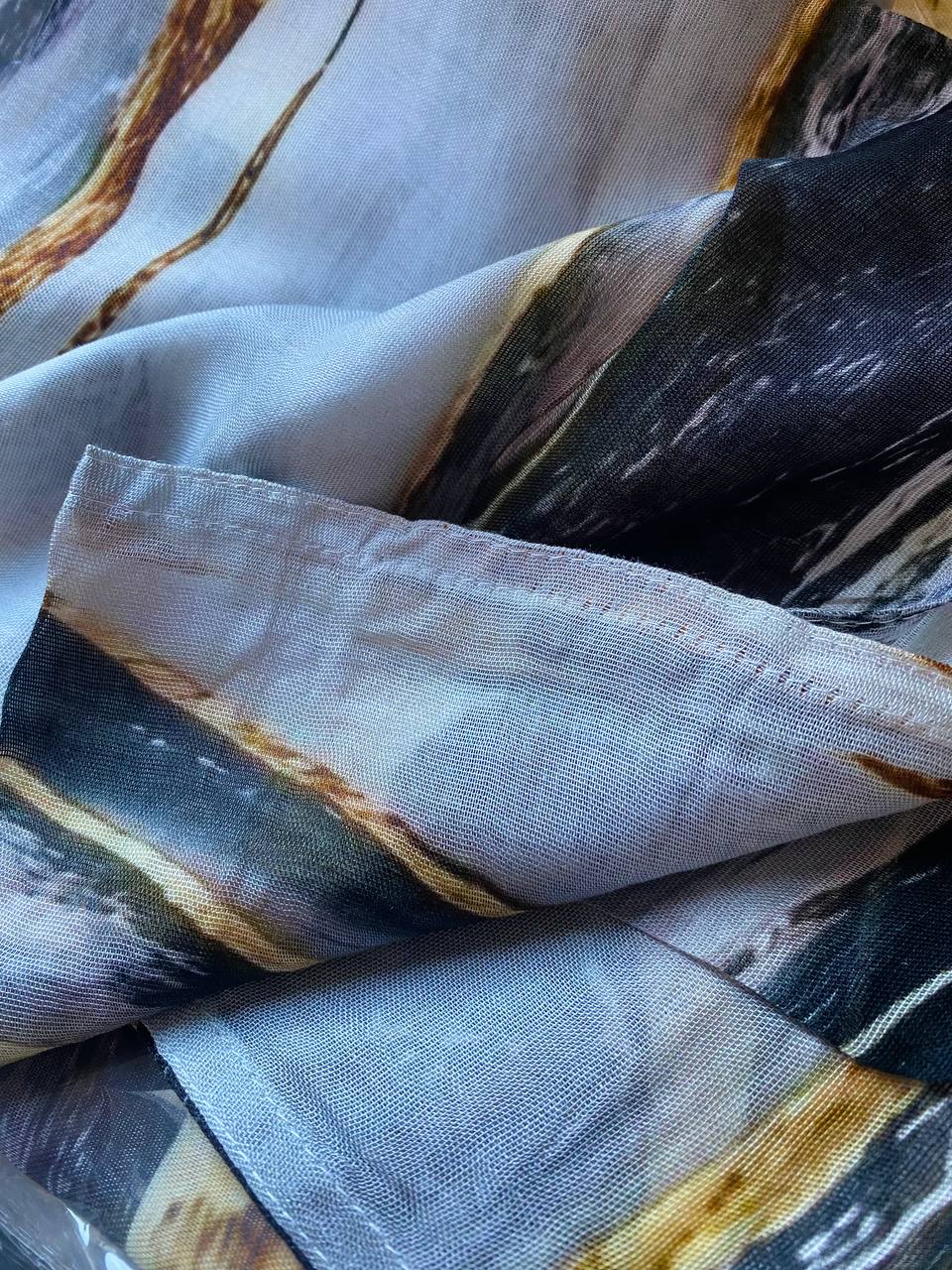 Dark midnight navy and gold brushstroke abstract printed modal hijab