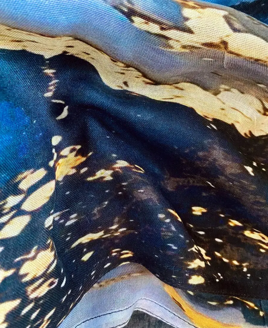 Cobalt blue black and warm sand colorblock printed modal hijab