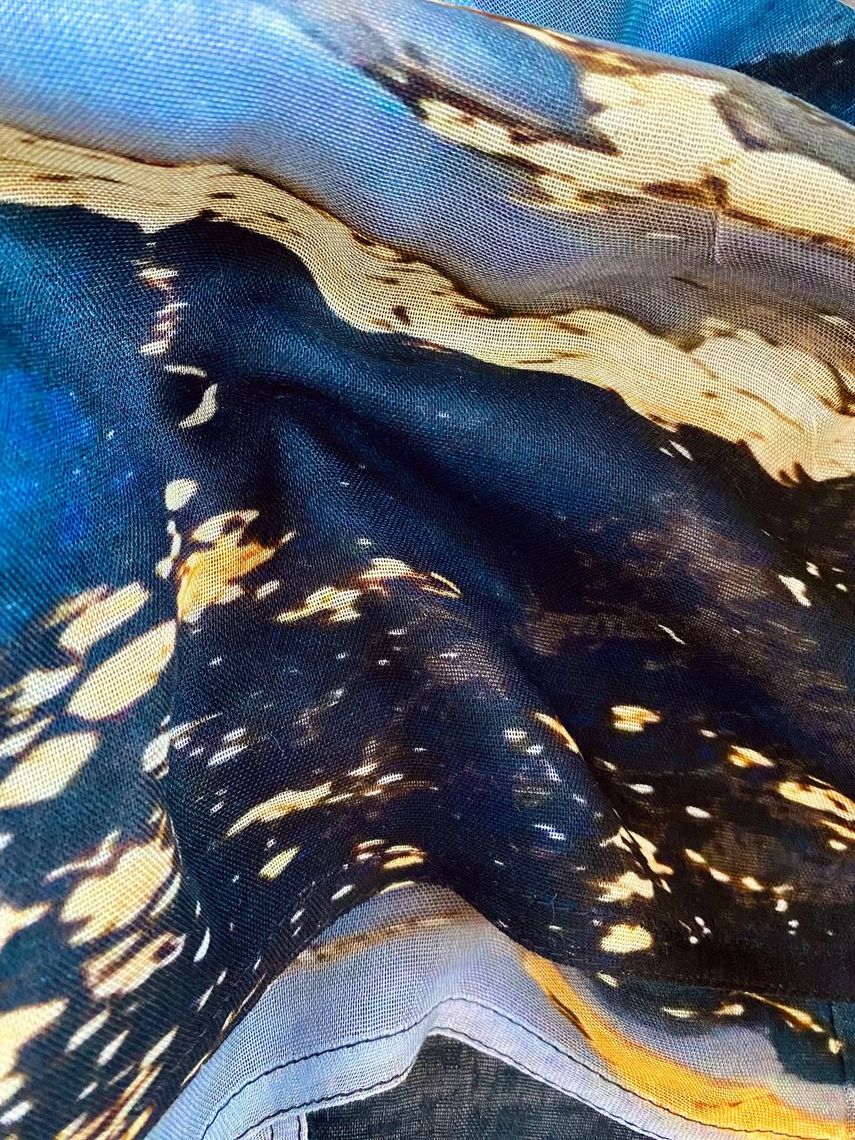 Cobalt blue black and warm sand colorblock printed modal hijab