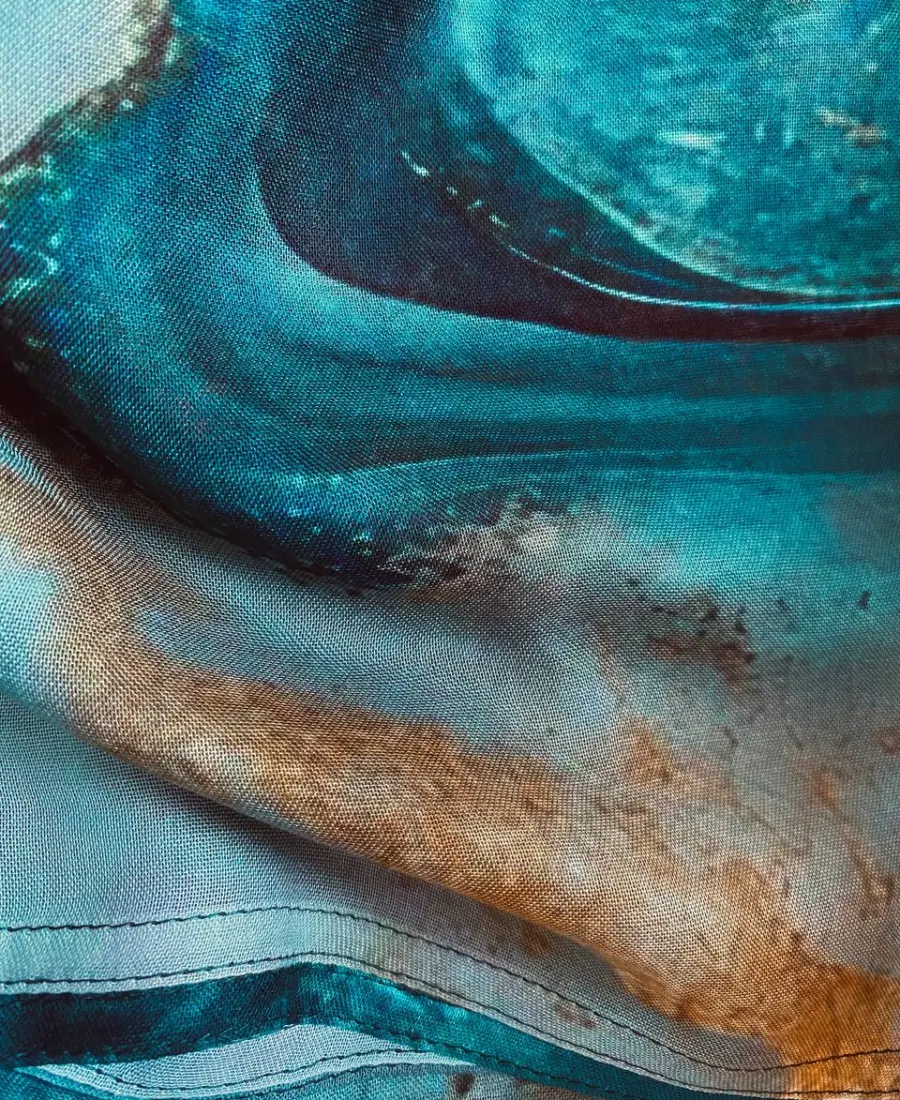 Deep turquoise blue and forest green marbled modal hijab with gold vein