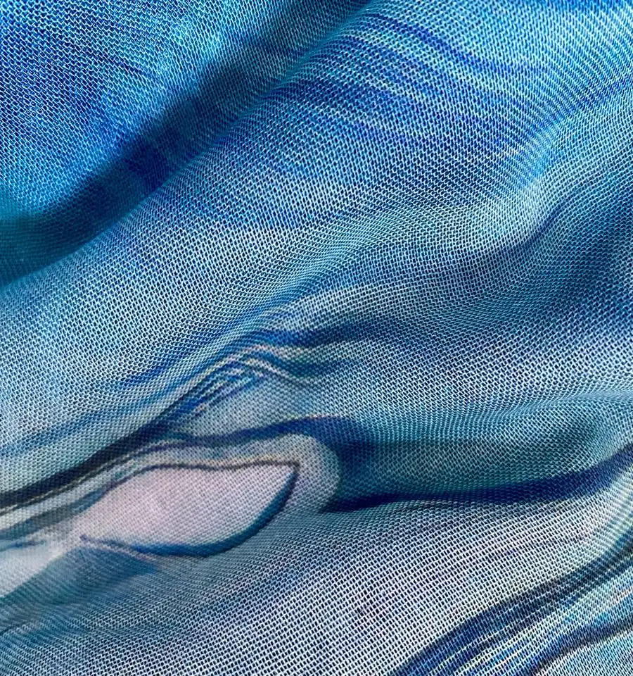Expressive ocean marble liquid swirl fluid print blue and grey modal hijab