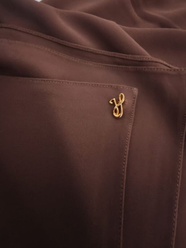 Rich cocoa dark chocolate brown premium chiffon hijab with signature gold charm