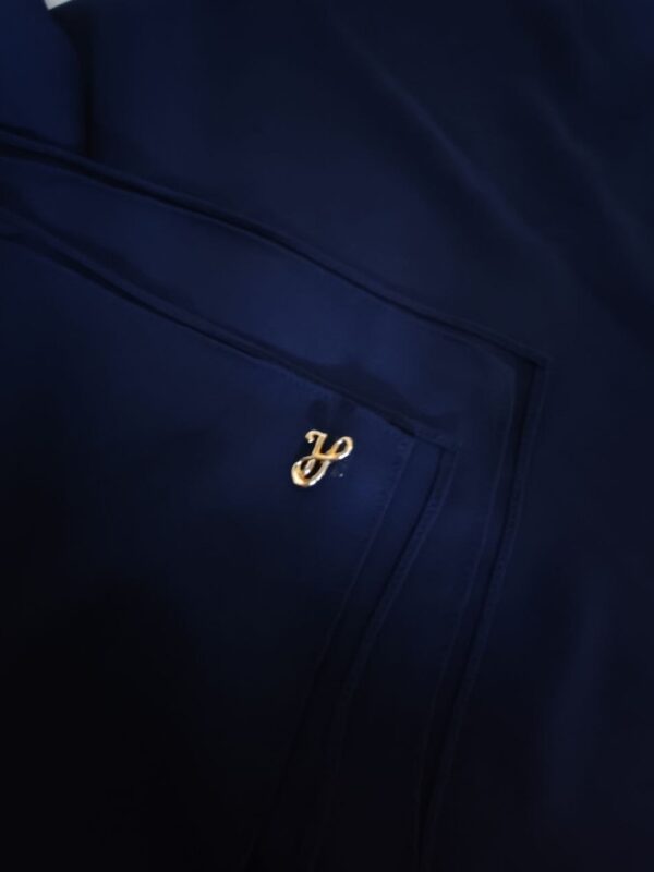 Deep navy dark blue premium chiffon hijab scarf with signature gold charm