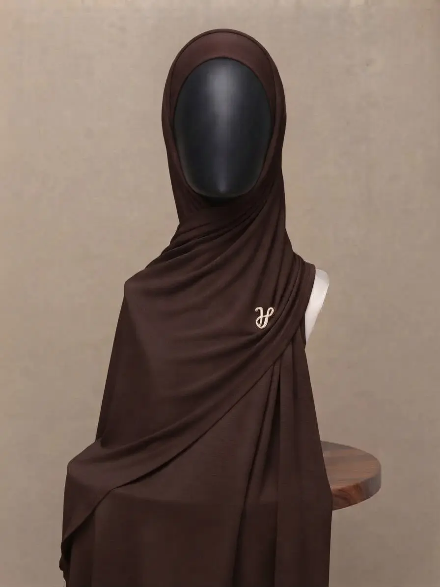 Puce muted brownish purple premium cotton jersey hijab with signature gold charm
