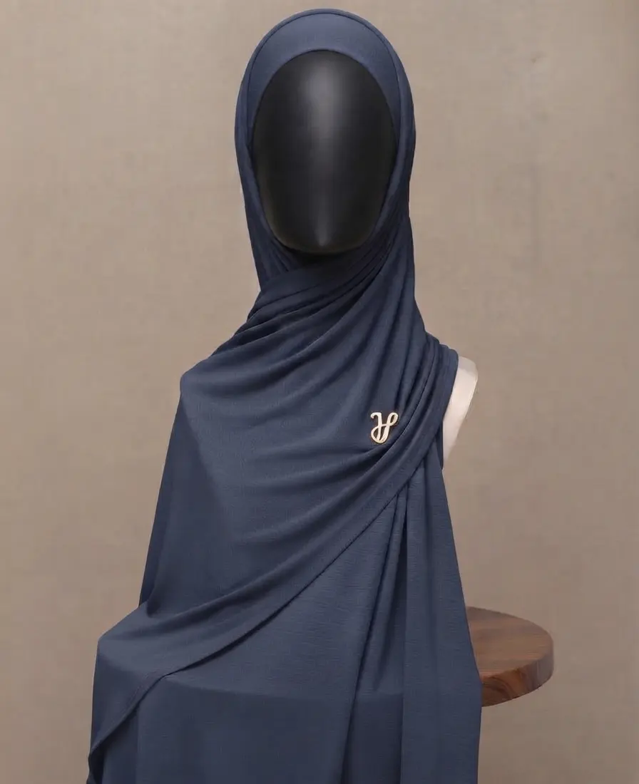 Riviera bright coastal blue premium cotton jersey hijab with signature gold charm