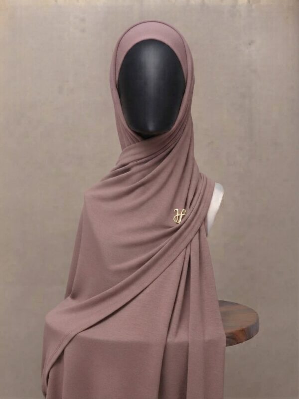 Roebuck fawn tan camel neutral premium cotton jersey hijab with signature gold charm