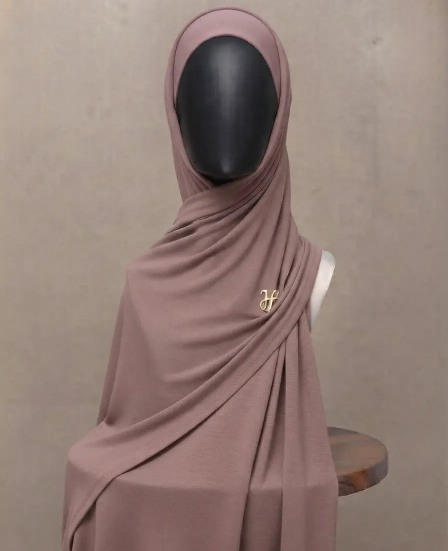 Roebuck fawn tan camel neutral premium cotton jersey hijab with signature gold charm