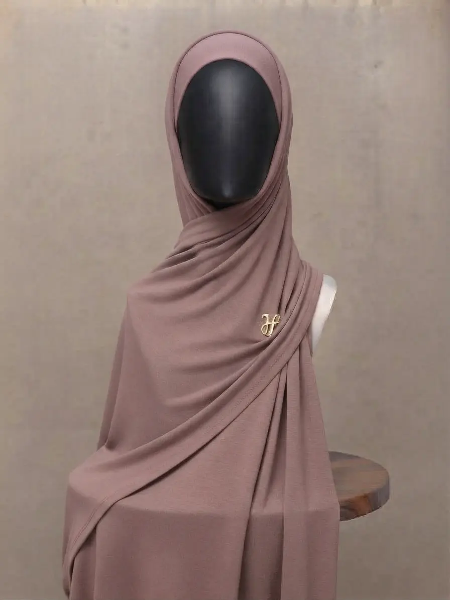Roebuck fawn tan camel neutral premium cotton jersey hijab with signature gold charm