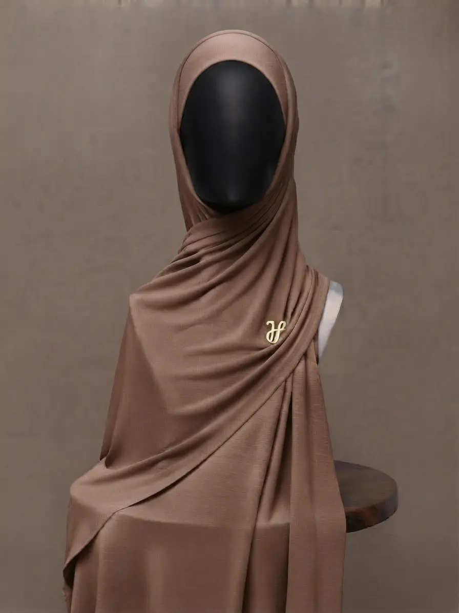 Root beer warm amber chestnut brown premium cotton jersey hijab with signature gold charm