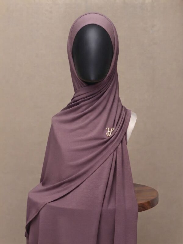 Rose taupe warm beige pink neutral premium cotton jersey hijab with signature gold charm