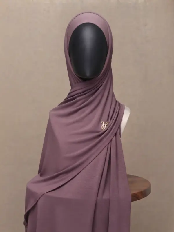Rose taupe warm beige pink neutral premium cotton jersey hijab with signature gold charm