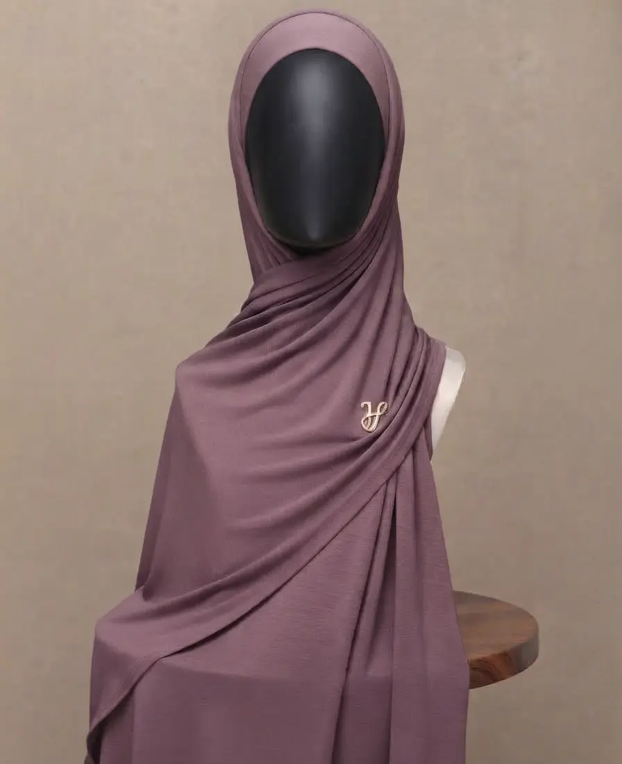 Rose taupe warm beige pink neutral premium cotton jersey hijab with signature gold charm