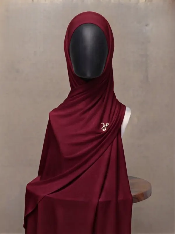 Tawny port deep wine burgundy premium cotton jersey hijab with signature gold charm