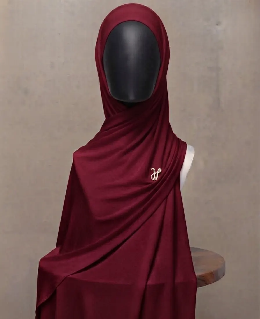 Tawny port deep wine burgundy premium cotton jersey hijab with signature gold charm