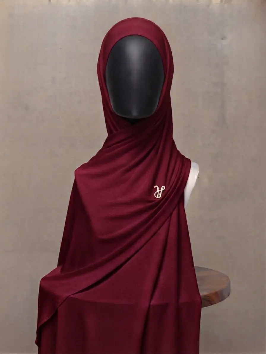 Tawny port deep wine burgundy premium cotton jersey hijab with signature gold charm