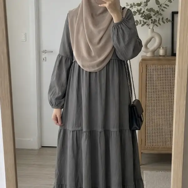 Robe Longue à Volants - Gris