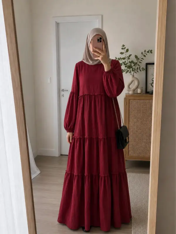 Layered dress – Red — Hoor — Abayas | Hoor