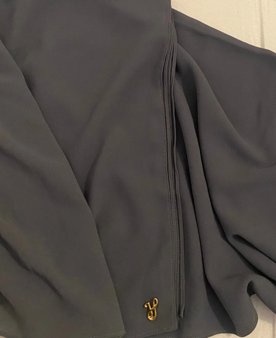 Slate charcoal dark grey premium chiffon hijab with signature gold charm