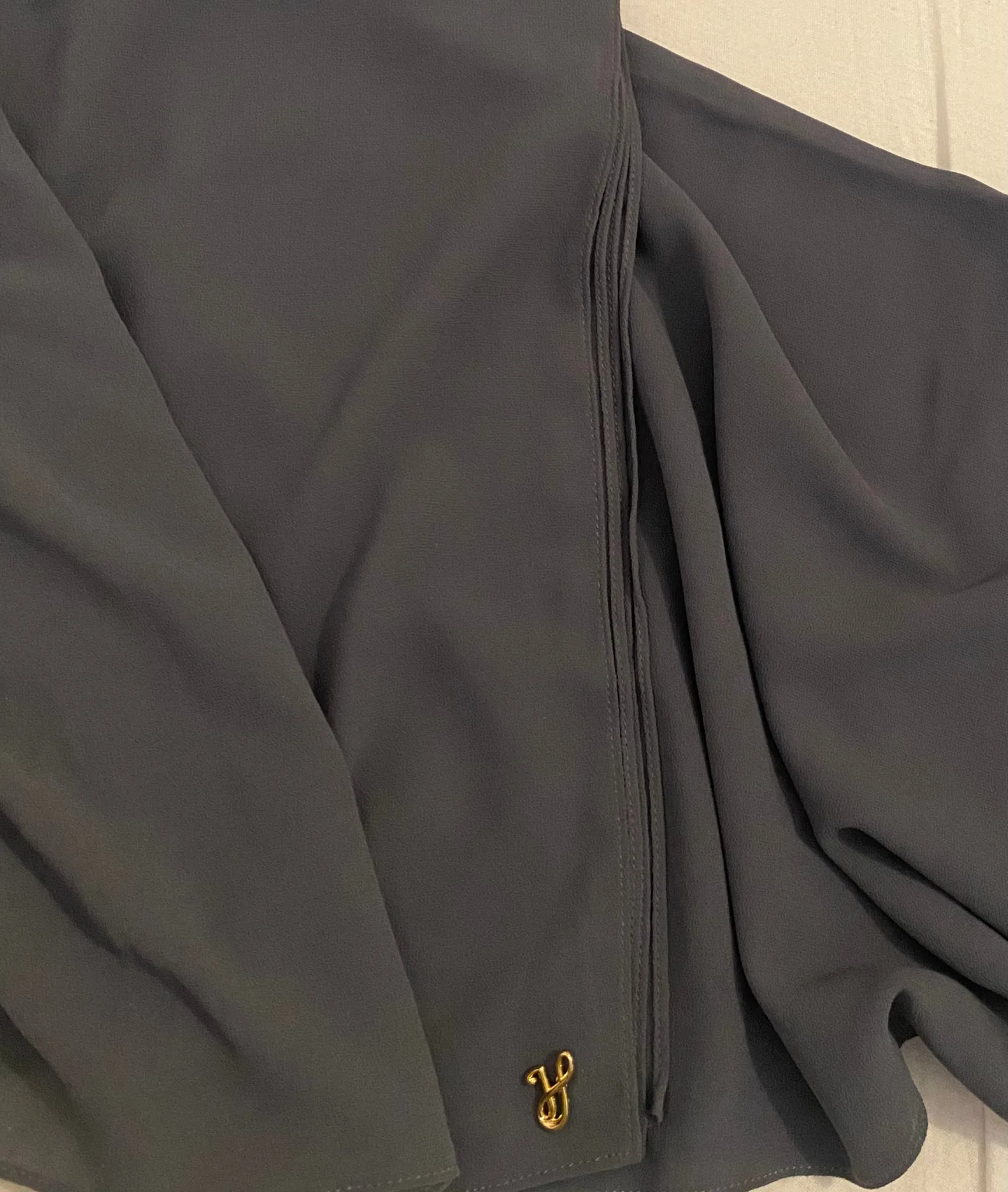 Slate charcoal dark grey premium chiffon hijab with signature gold charm