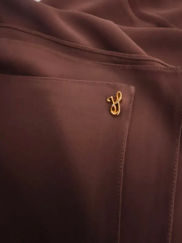 Rich cocoa dark chocolate brown premium chiffon hijab with signature gold charm