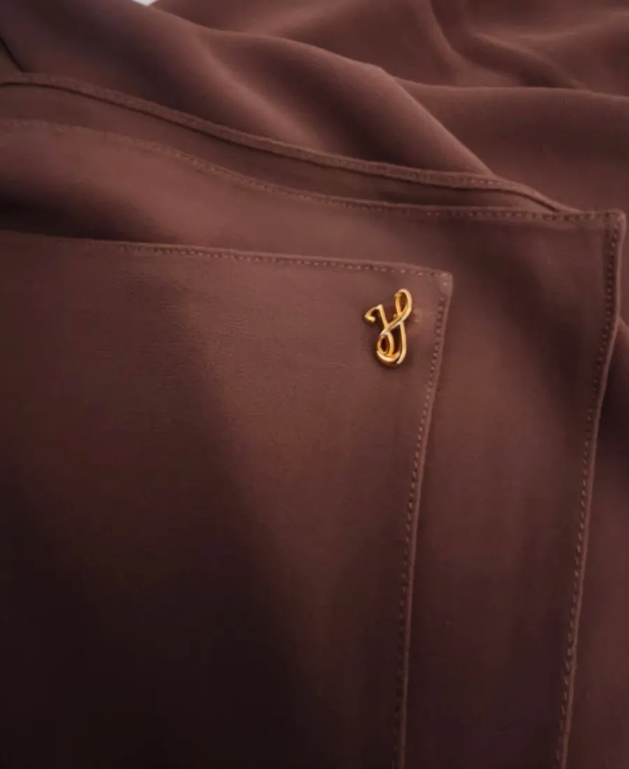 Rich cocoa dark chocolate brown premium chiffon hijab with signature gold charm