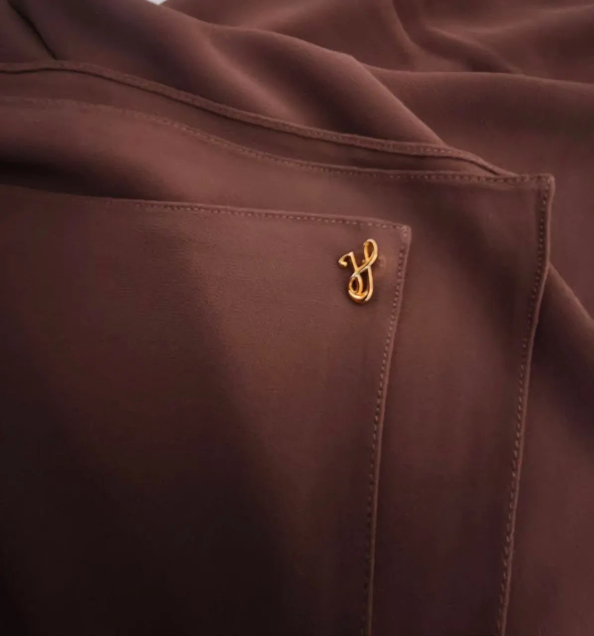Rich cocoa dark chocolate brown premium chiffon hijab with signature gold charm
