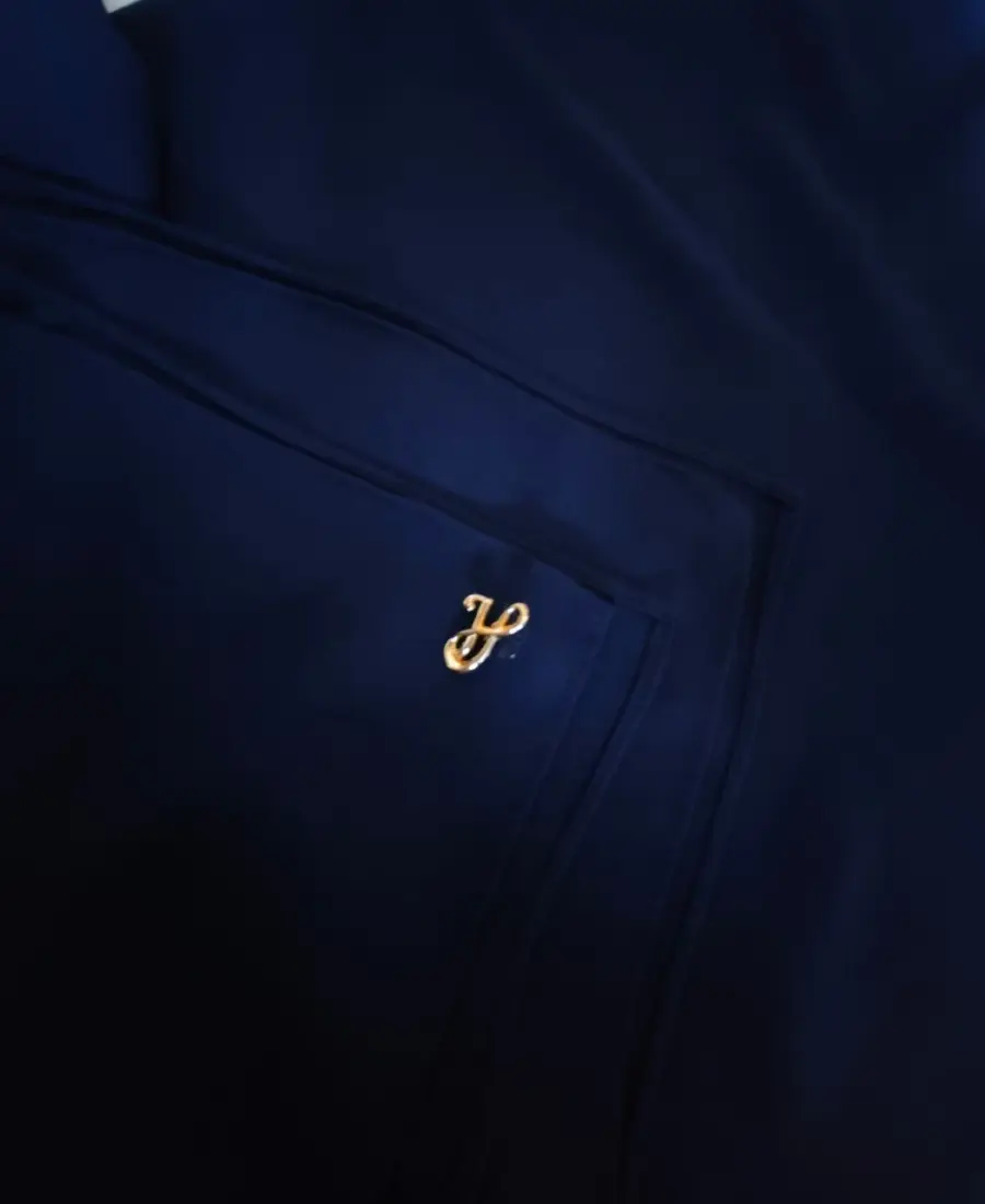 Deep navy dark blue premium chiffon hijab scarf with signature gold charm